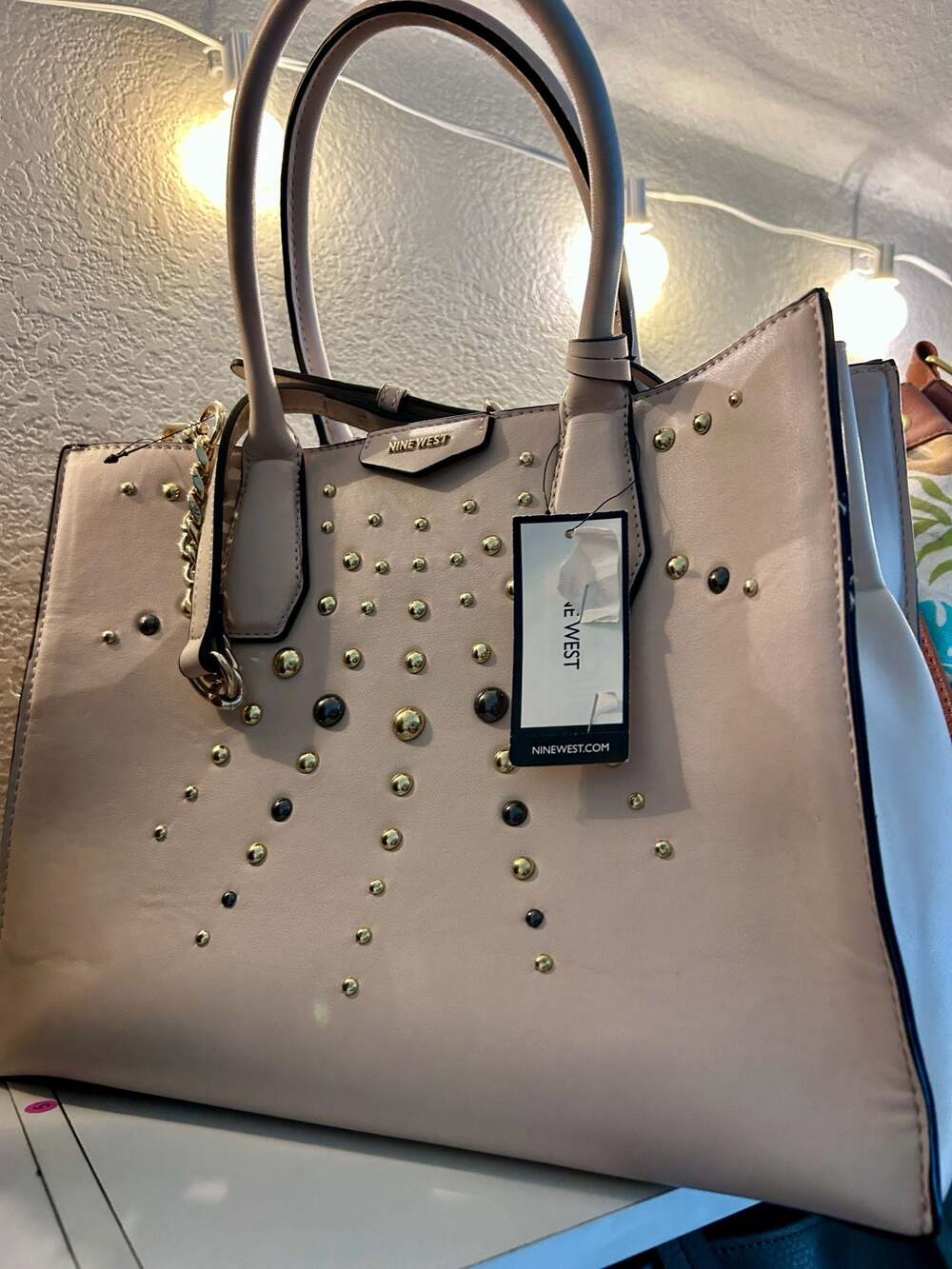Nine West Blush Pink Studded Tote Handbag